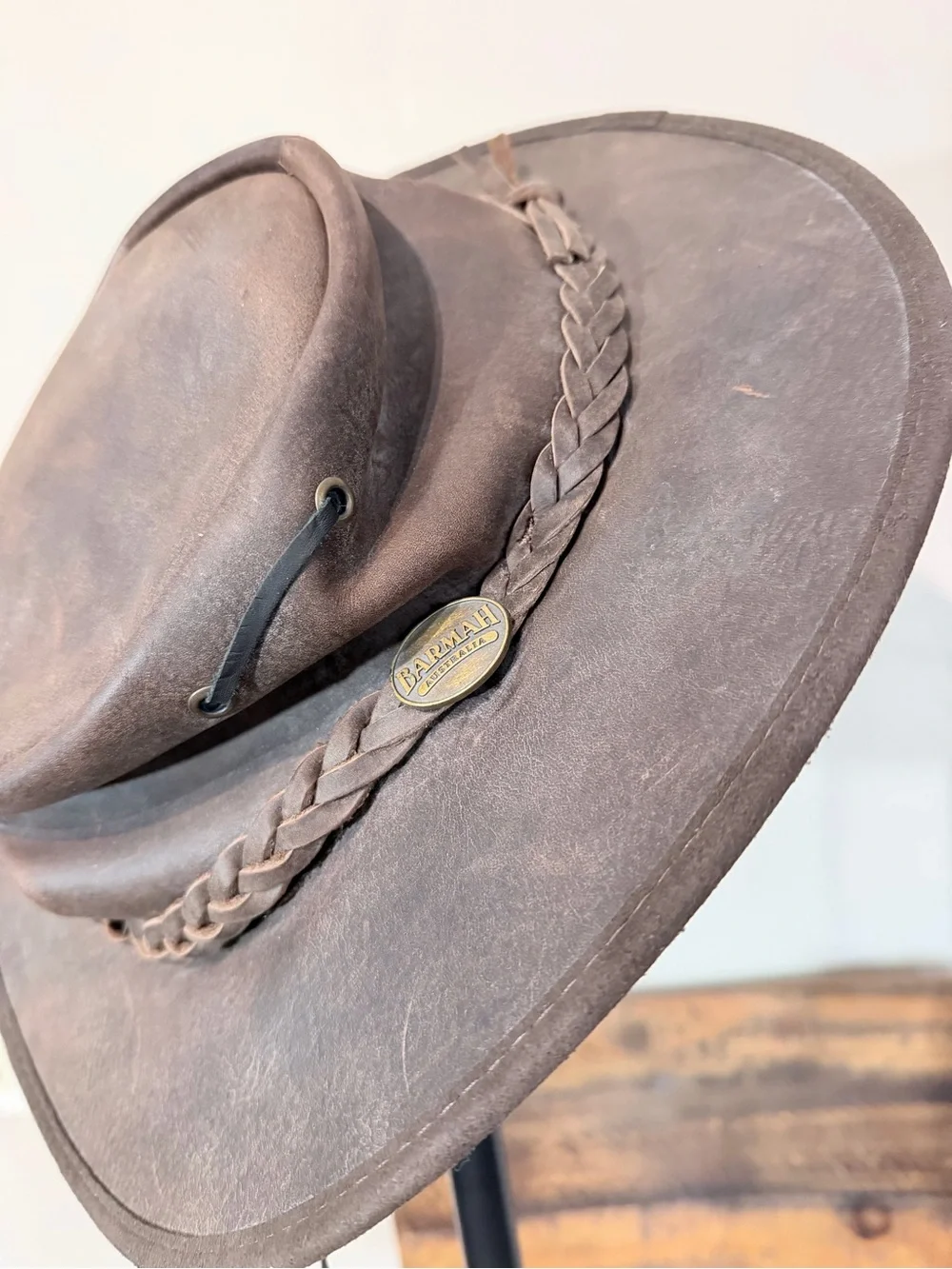 Barmah Australia Brown Leather Wide Brim Western Outback Hat in Medium